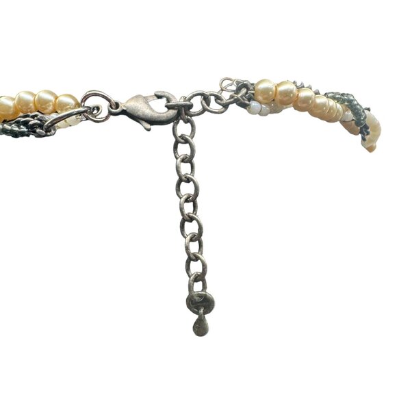Twisted Multistrand Faux Pearl & Glass Bead Necklace With Metal Chain & Clasp - Picture 4 of 5